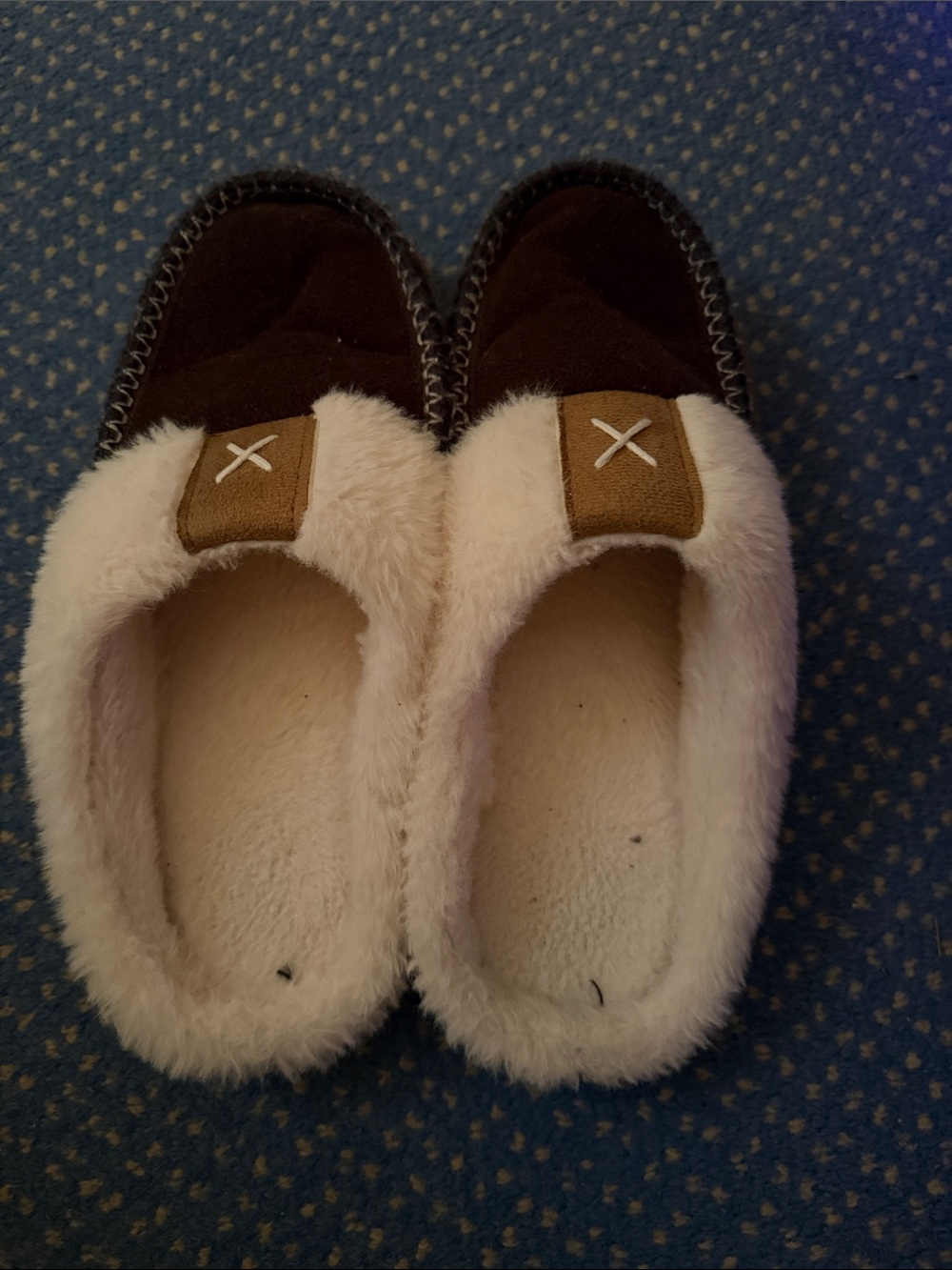Faux Fur Lined Brown Moccasin Slippers